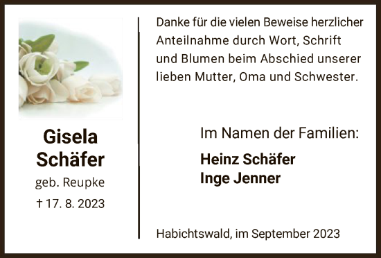 Traueranzeige von Gisela Schäfer von HNA