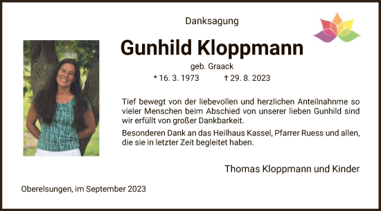 Traueranzeige von Gunhild Kloppmann von HNA