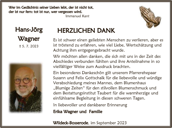 Traueranzeige von Hans-Jörg Wagner von HNA