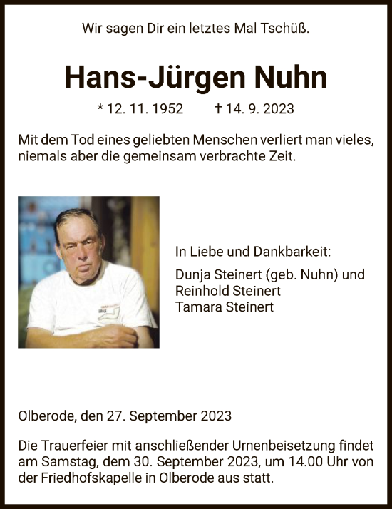 Traueranzeige von Hans-Jürgen Nuhn von HNA