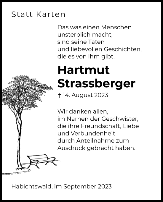 Traueranzeige von Hartmut Strassberger von HNA