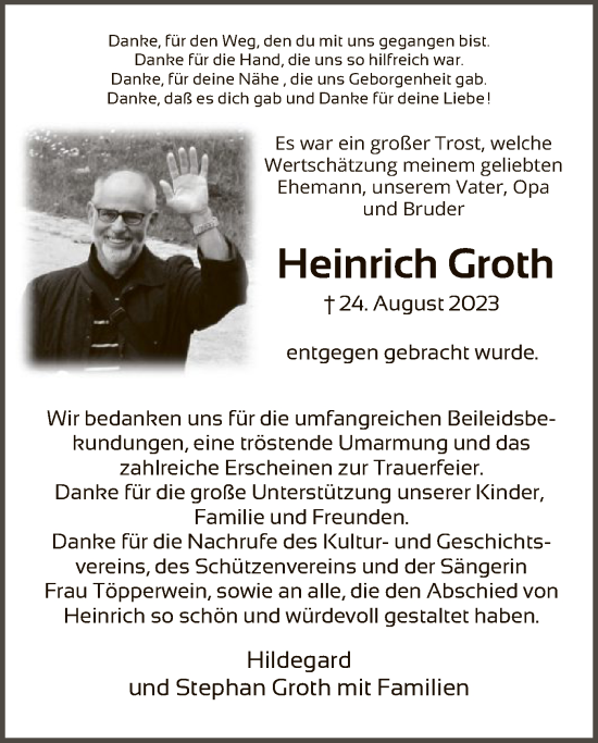 Traueranzeige von Heinrich Groth von HNA