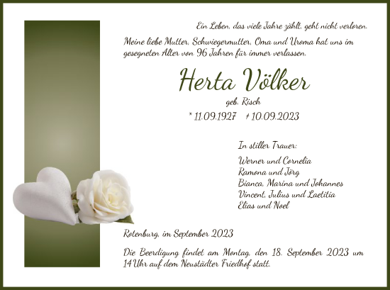 Traueranzeige von Herta Völker von HNA