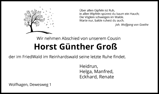 Traueranzeige von Horst Günther Groß von HNA