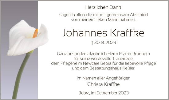 Traueranzeige von Johannes Kraffke von HNA