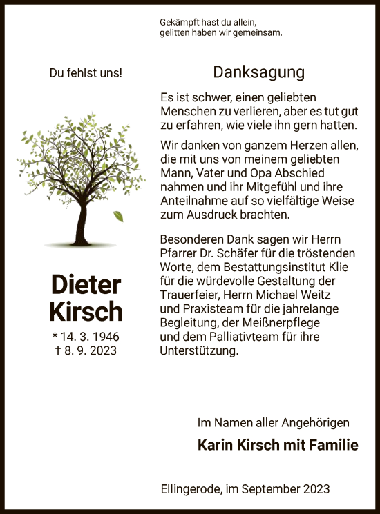 Traueranzeige von Karin Kirsch von HNA