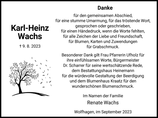 Traueranzeige von Karl-Heinz Wachs von HNA