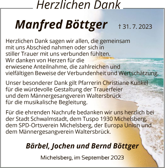 Traueranzeige von Manfred Böttger von HNA