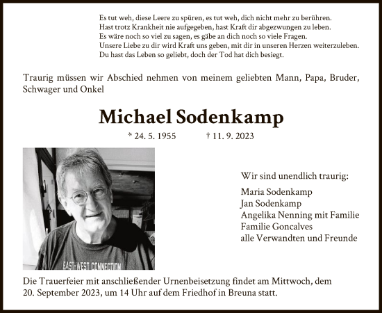 Traueranzeige von Michael Sodenkamp von HNAHNA