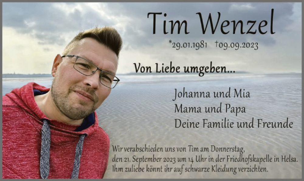  Traueranzeige für Tim Wenzel vom 16.09.2023 aus HNA