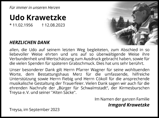 Traueranzeige von Udo Krawetzke von HNA