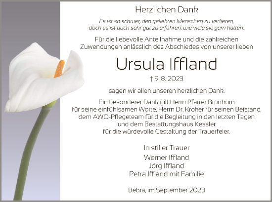 Traueranzeige von Ursula Iffland von HNA