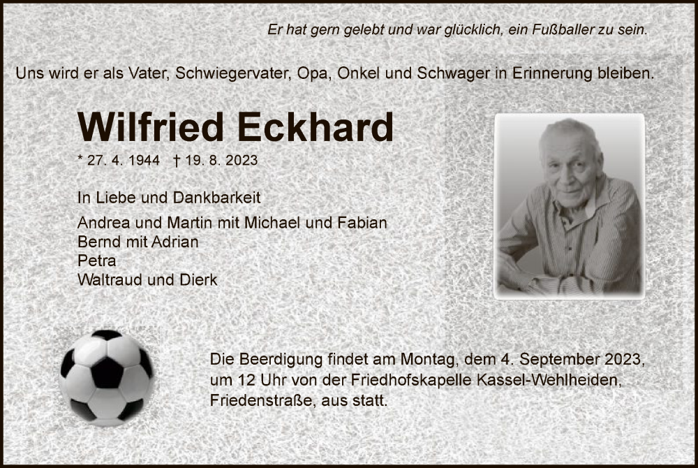  Traueranzeige für Wilfried Eckhard vom 02.09.2023 aus HNA