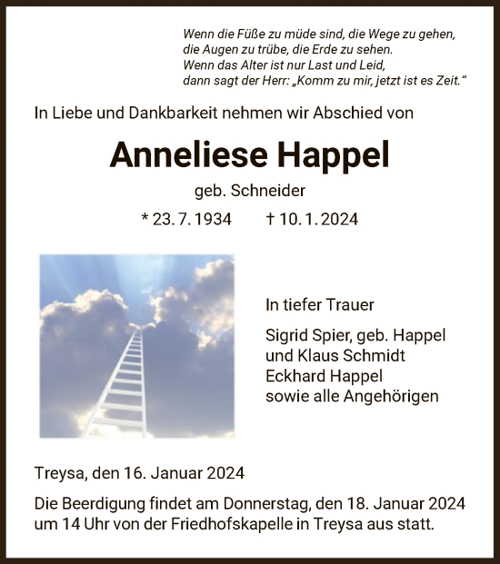 Traueranzeige von Anneliese Happel von HNA