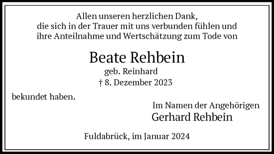 Traueranzeige von Beate Rehbein von HNA