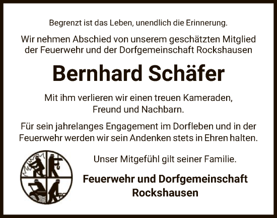 Traueranzeige von Bernhard Schäfer von HNA