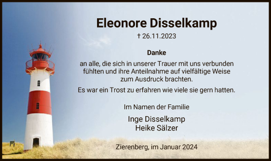 Traueranzeige von Eleonore Disselkamp von HNA