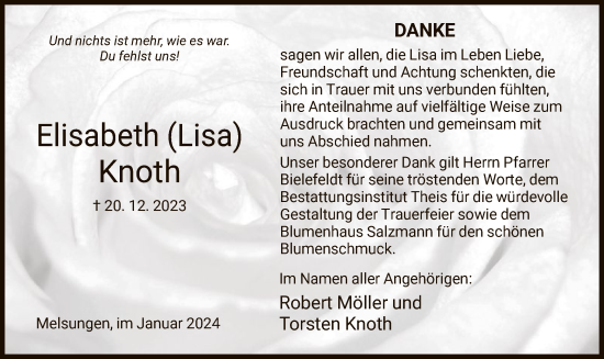 Traueranzeige von Elisabeth Knoth von HNA