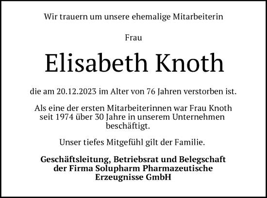 Traueranzeige von Elisabeth Knoth von HNA