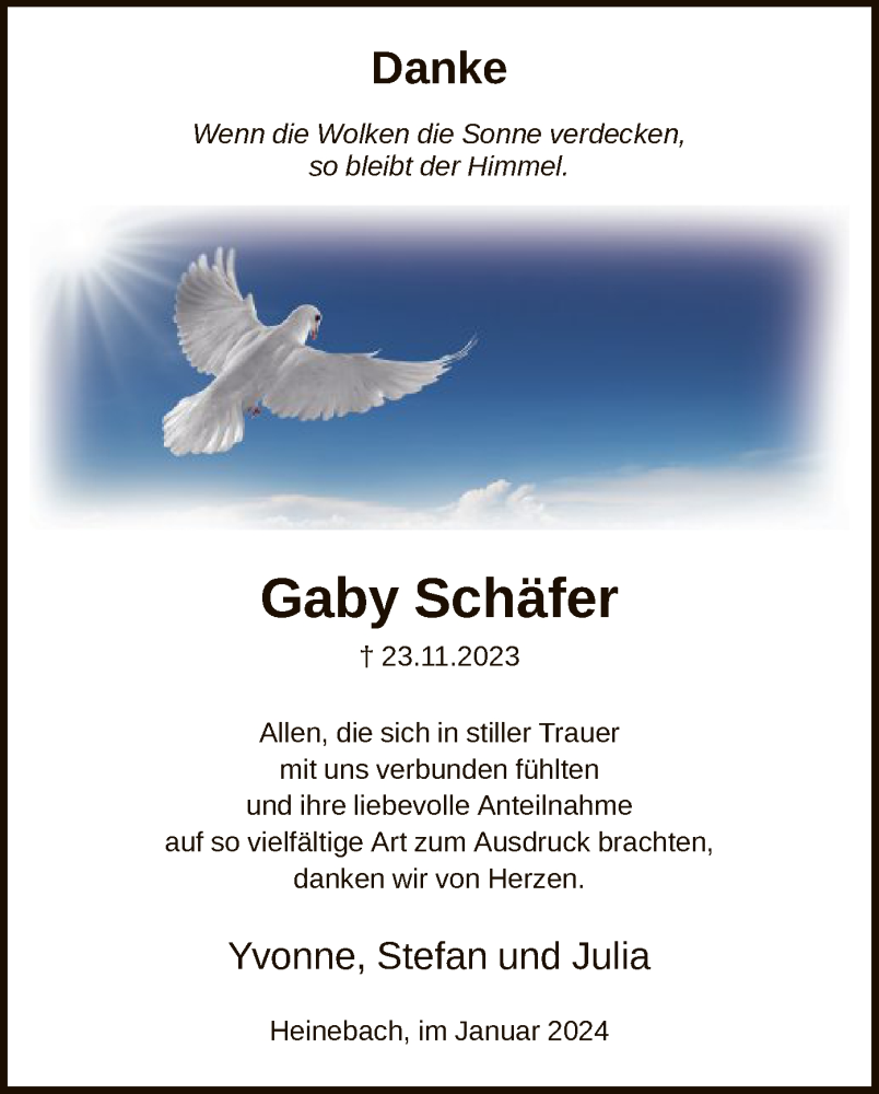 Traueranzeige für Gaby Schäfer vom 29.01.2024 aus HNAHNA
