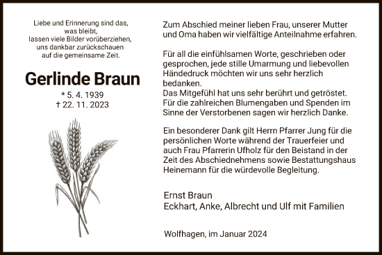 Traueranzeige von Gerlinde Braun von HNA