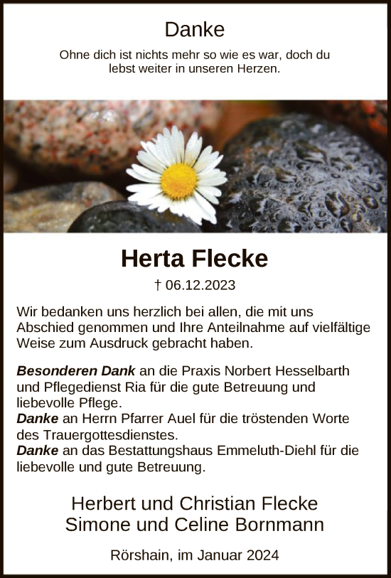 Traueranzeige von Herta Flecke von HNA