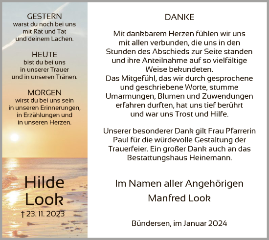 Traueranzeige von Hilde Look von HNA
