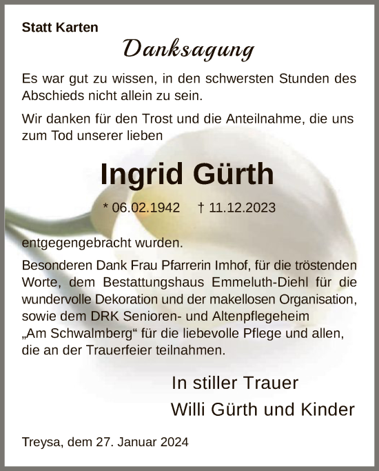 Traueranzeige von Ingrid Gürth von HNA