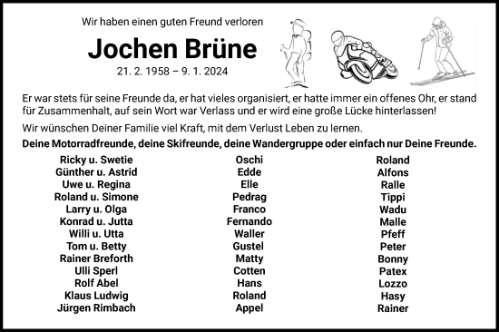 Traueranzeige von Jochen Brüne von HNA