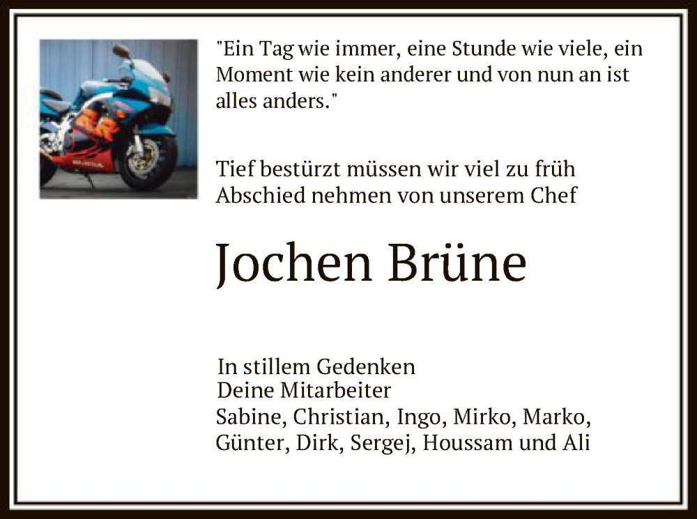  Traueranzeige für Jochen Brüne vom 19.01.2024 aus HNA