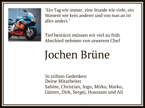 Traueranzeige von Jochen Brüne von HNA