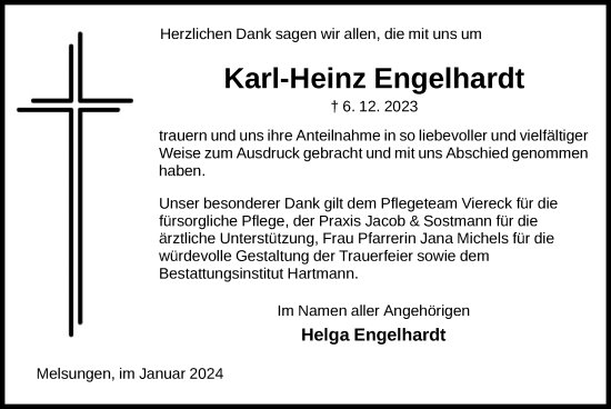 Traueranzeige von Karl-Heinz Engelhardt von HNA