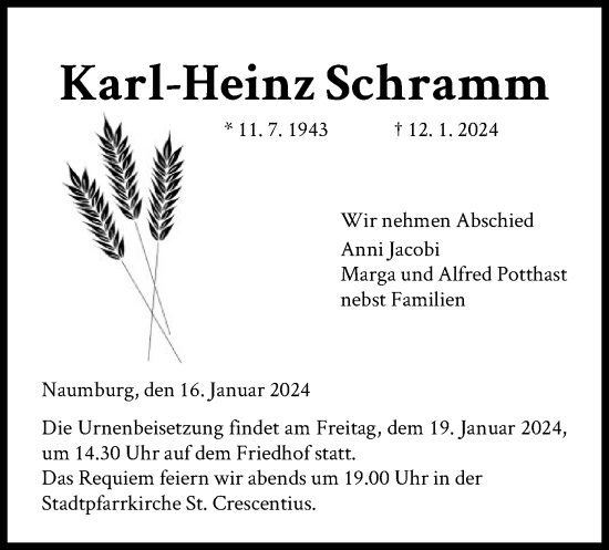 Traueranzeige von Karl-Heinz Schramm von HNA