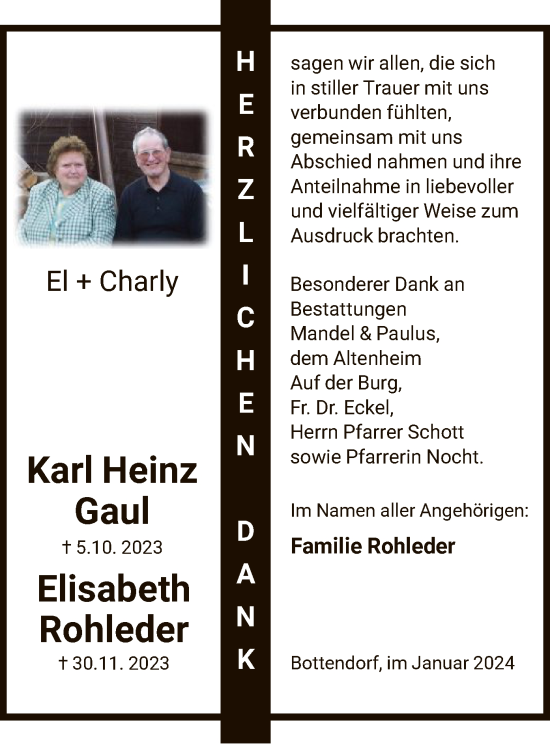 Traueranzeige von Karl Heinz und Elisabeth Gaul von HNA