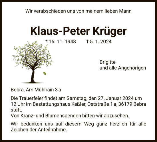 Traueranzeige von Klaus-Peter Krüger von HNAHNA