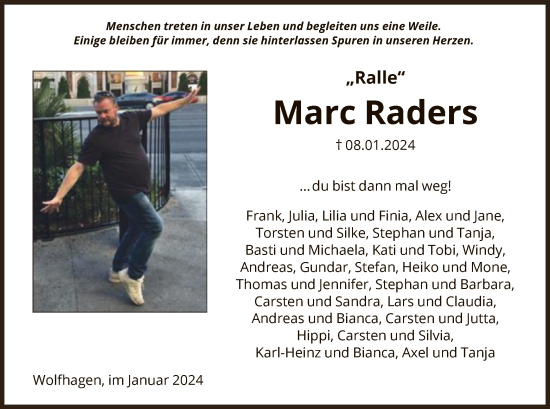 Traueranzeige von Marc Raders von HNA