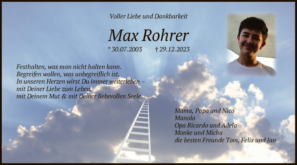  Traueranzeige für Max Rohrer vom 13.01.2024 aus HNA