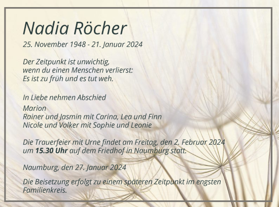 Traueranzeige von Nadia Röcher von HNA