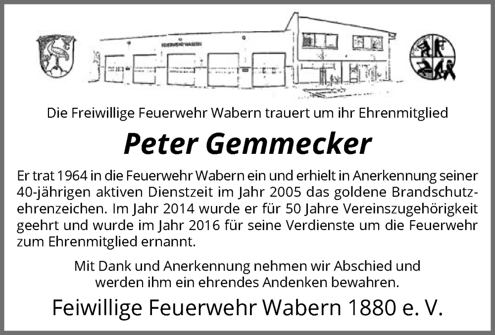  Traueranzeige für Peter Gemmecker vom 17.01.2024 aus HNA