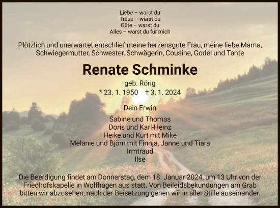 Traueranzeige von Renate Schminke von HNA