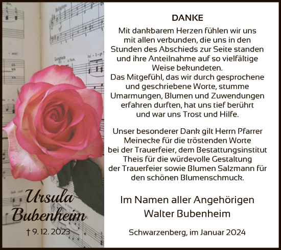 Traueranzeige von Ursula Bubenheim von HNA