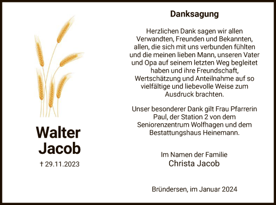 Traueranzeige von Walter Jacob von HNA