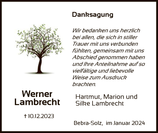 Traueranzeige von Werner Lambrecht von HNA