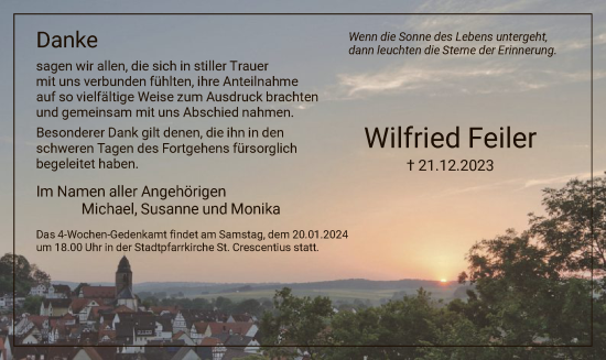 Traueranzeige von Wilfried Feiler von HNA