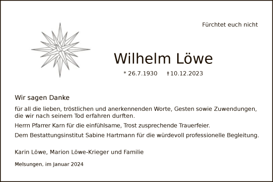 Traueranzeige von Wilhelm Löwe von HNA