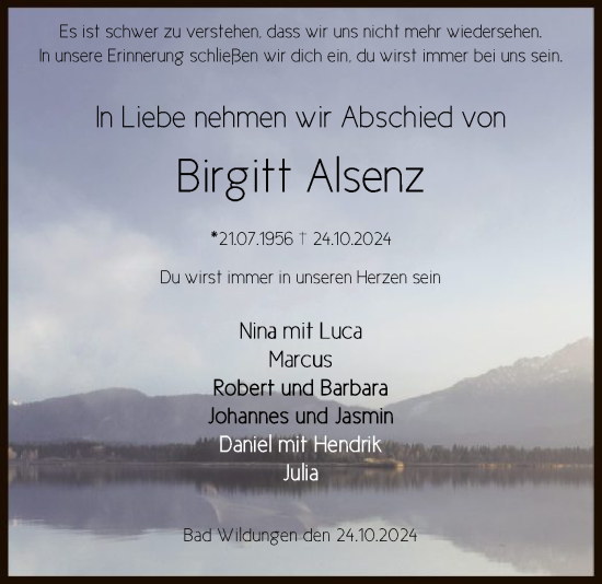 Traueranzeige von Birgitt Alsenz von HNA