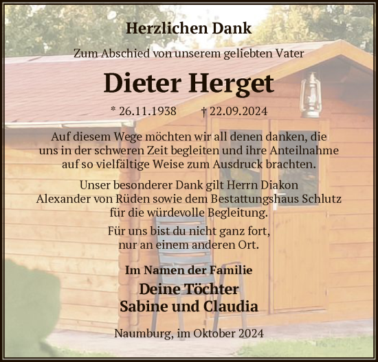 Traueranzeige von Dieter Herget von HNA