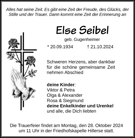 Traueranzeige von Else Seibel von HNA