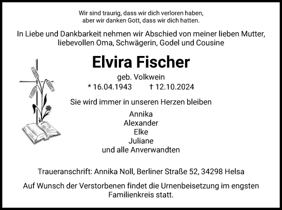 Traueranzeige von Elvira Fischer von HNA