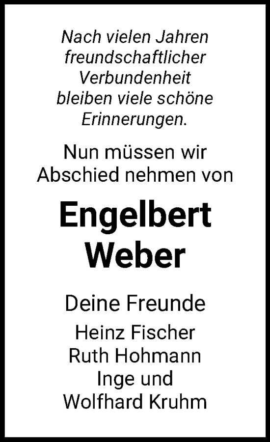 Traueranzeige von Engelbert Weber von HNA